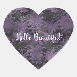 Pegatina En Forma De Corazón Elegante morado negro floral