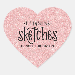 Pegatina En Forma De Corazón Elegante Negocio de Artista Femenino con Brillo Ro