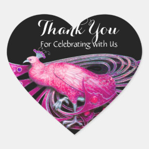 Pegatina En Forma De Corazón ELEGANTE PIEL EN ROSA, FUCHSIA, NEGRO Gracias