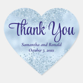 Pegatina En Forma De Corazón Elegante Purpurina azul bebé y Boda de Relieve met