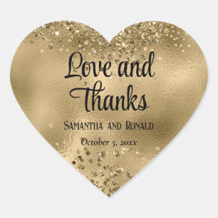 Pegatina En Forma De Corazón Elegante Purpurina de Faux Gold y Boda de Relieve