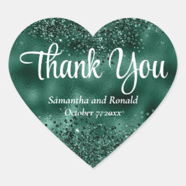 Pegatina En Forma De Corazón Elegante Purpurina Verde y Boda de Relieve metaliz