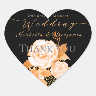 Pegatina En Forma De Corazón Elegante Rosa de oro Boda negro