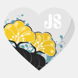 Pegatina En Forma De Corazón Elegantes Iniciales del Monograma de Camellias Dor