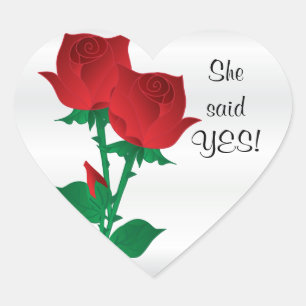 Pegatina En Forma De Corazón Ella dijo Sí   Roses rojos