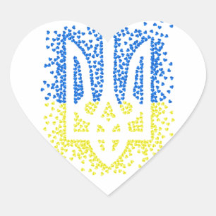 Pegatina En Forma De Corazón Emblema ucraniano trident tryzub esparce corazones