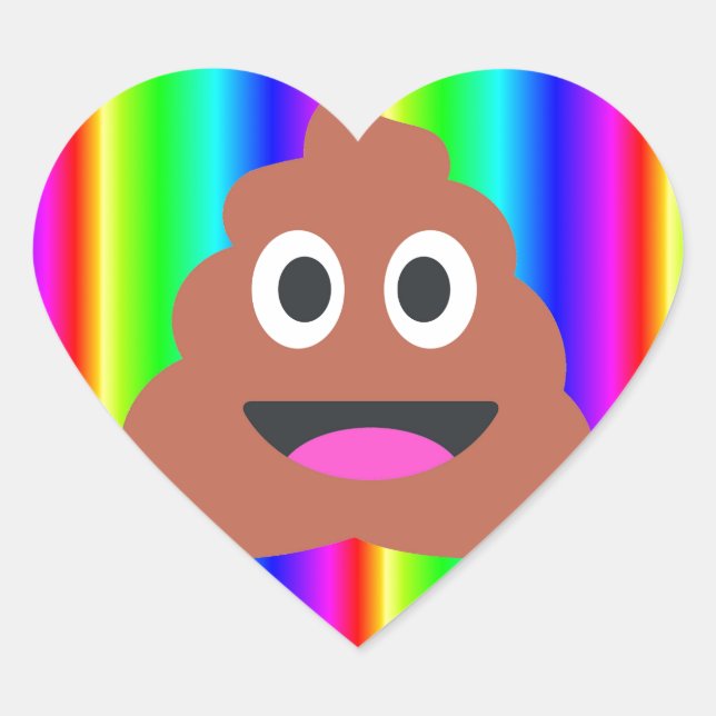 Pegatina En Forma De Corazón emoji de popó arco iris (Anverso)