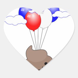 Pegatina En Forma De Corazón Emoji Poo Volando Con Globos