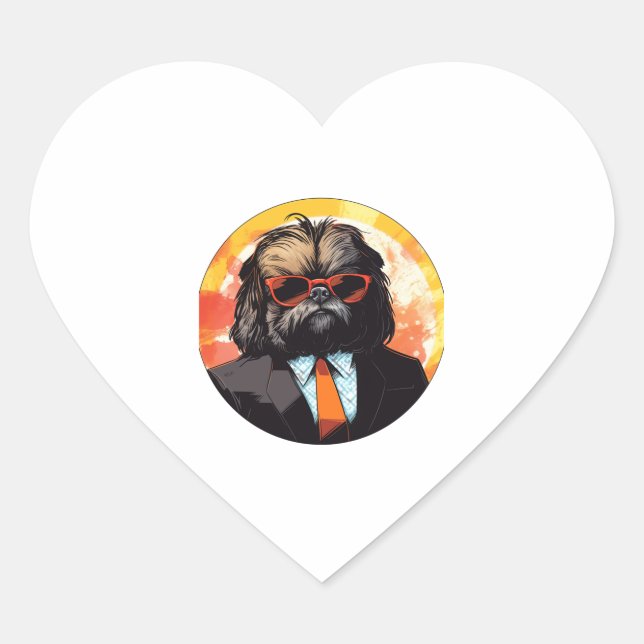 Pegatina En Forma De Corazón Empresario de Perro Pekín (Anverso)