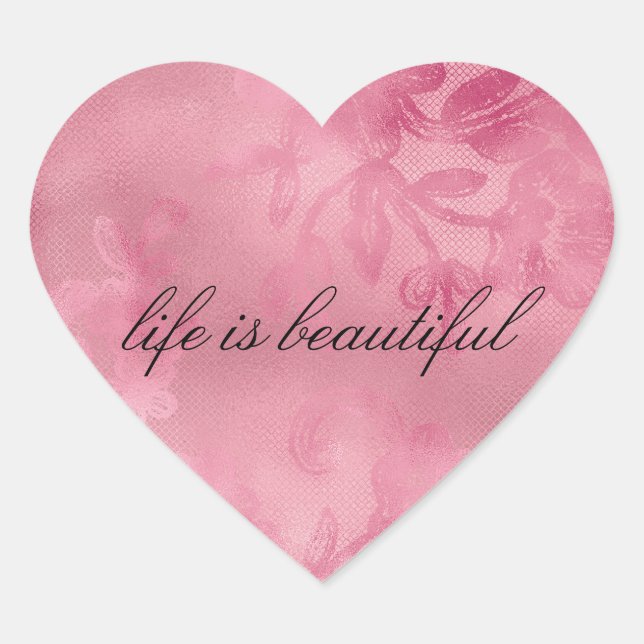 Pegatina En Forma De Corazón Encaje Rosa Chic (Anverso)