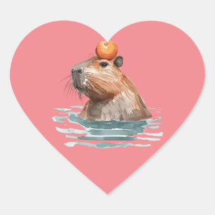 Pegatina En Forma De Corazón Encantador capibara discreto con Naranja