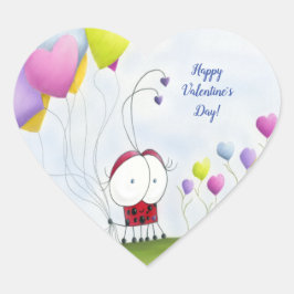 Pegatina En Forma De Corazón Encantadora Ladybug con los globos del corazón col