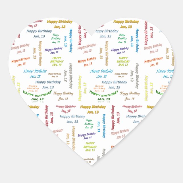 Pegatina En Forma De Corazón Enero, 13 Pegatina de cumpleaños (Anverso)