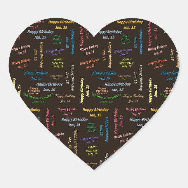 Pegatina En Forma De Corazón Enero, 15 Pegatina de cumpleaños (Anverso)