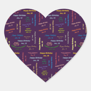 Pegatina En Forma De Corazón Enero, 16 Pegatina de cumpleaños