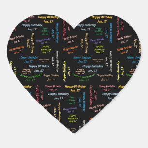 Pegatina En Forma De Corazón Enero, 17 Pegatina de cumpleaños