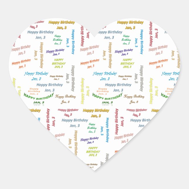 Pegatina En Forma De Corazón Enero, 3 Pegatina de Cumpleaños (Anverso)