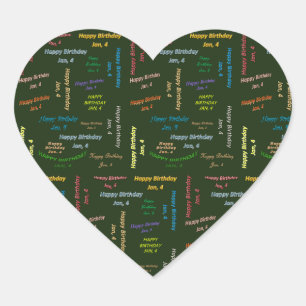 Pegatina En Forma De Corazón Enero, 4 Pegatina de Cumpleaños