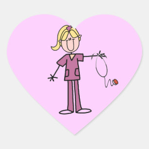 Pegatina En Forma De Corazón Enfermera Rubia Figura Palote Femenina