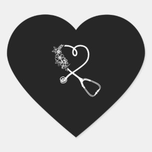 Pegatina En Forma De Corazón Enfermera Stethoscope Flor