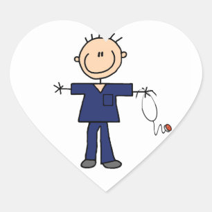 Pegatina En Forma De Corazón Enfermero de palitos masculino - Azul