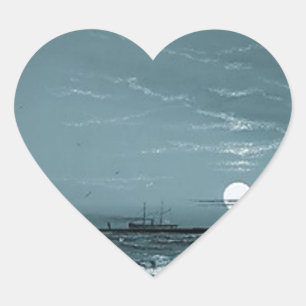 Pegatina En Forma De Corazón Entrada al puerto con luz de luna de Marcus Larson