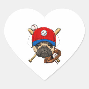 Pegatina En Forma De Corazón Entrenador del equipo de béisbol Pug Dog Lover Pug