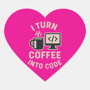 Pegatina En Forma De Corazón Es divertido que convierta el café en código