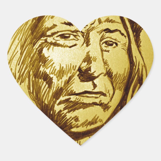Pegatina En Forma De Corazón Esbozo de lápiz principal indio (Anverso)