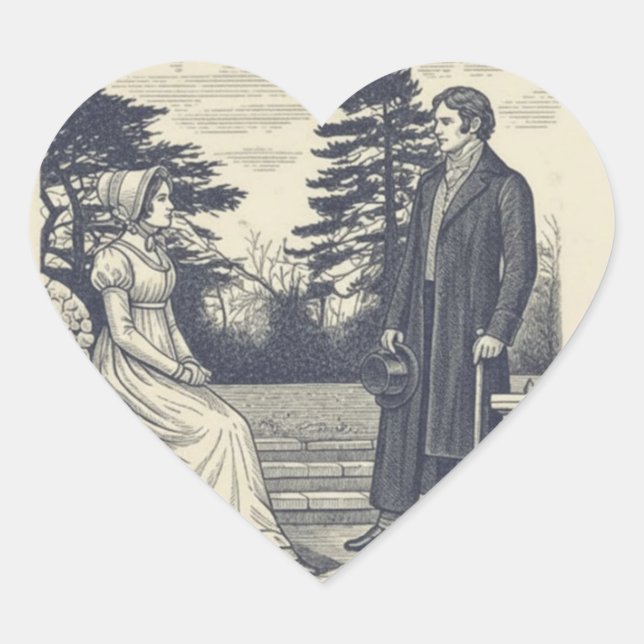 Pegatina En Forma De Corazón Escena de Darcy y Elizabeth (Anverso)