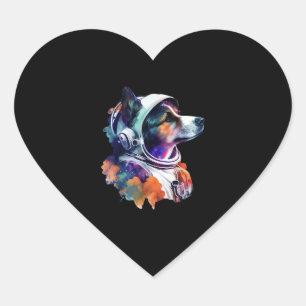 Pegatina En Forma De Corazón Espacio de perros astronautas Cute Perro Lover par