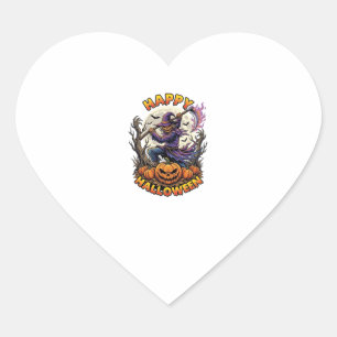 Pegatina En Forma De Corazón Espantapájaros segador de Halloween feliz guadaña 