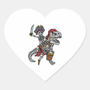 Pegatina En Forma De Corazón Esqueleto de los dinosaurios piratas de Halloween