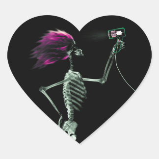 Pegatina En Forma De Corazón Esqueleto de rayos X secándose el pelo con secador