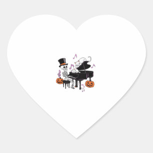 Pegatina En Forma De Corazón Esqueleto espeluznante tocando el piano con gatos