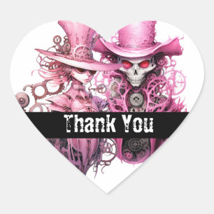 Pegatina En Forma De Corazón Esqueletos de boda Steampunk rosados