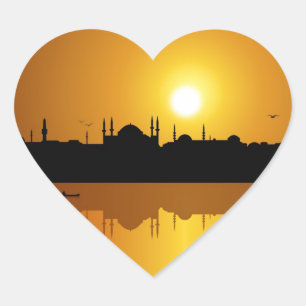 Pegatina En Forma De Corazón Estambul y puesta de sol