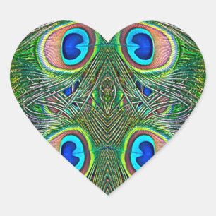 Pegatina En Forma De Corazón Estampa de Caleidoscopio de Plumas de Pavo Real