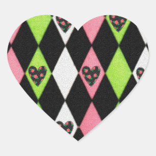 Pegatina En Forma De Corazón Estampado de Arlequín Colorido con Corazones de Ro