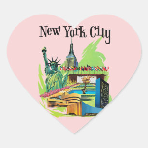 Pegatina En Forma De Corazón Estatua vintage de la ciudad de Nueva York para la