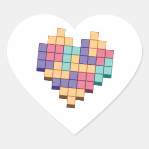 Pegatina En Forma De Corazón Estilo retro de corazón de juego de bloques