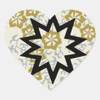 Pegatina En Forma De Corazón Estrella bahaí sobre fondo dorado y plateado