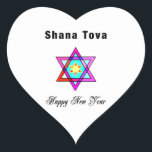 Pegatina En Forma De Corazón Estrella judía Shana Tova<br><div class="desc">La estrella judía Shana Tova presenta una vidriera de estilo hebreo Estrella de David y un saludo soleado para un Feliz Año Nuevo.</div>