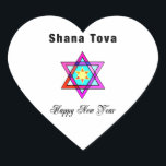 Pegatina En Forma De Corazón Estrella judía Shana Tova<br><div class="desc">La estrella judía Shana Tova presenta una vidriera de estilo hebreo Estrella de David y un saludo soleado para un Feliz Año Nuevo.</div>