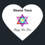 Pegatina En Forma De Corazón Estrella judía Shana Tova<br><div class="desc">La estrella judía Shana Tova presenta una vidriera de estilo hebreo Estrella de David y un saludo soleado para un Feliz Año Nuevo.</div>