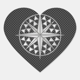 Pegatina En Forma De Corazón Estrella náutica cromada sobre la fibra de carbono
