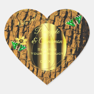 Pegatina En Forma De Corazón Etiquetas de productos de la corteza de árbol rúst