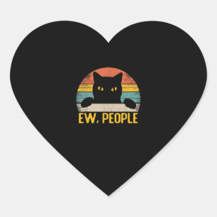 Pegatina En Forma De Corazón Ew, People Black Cat Vintage Retro - Funny Cat_1