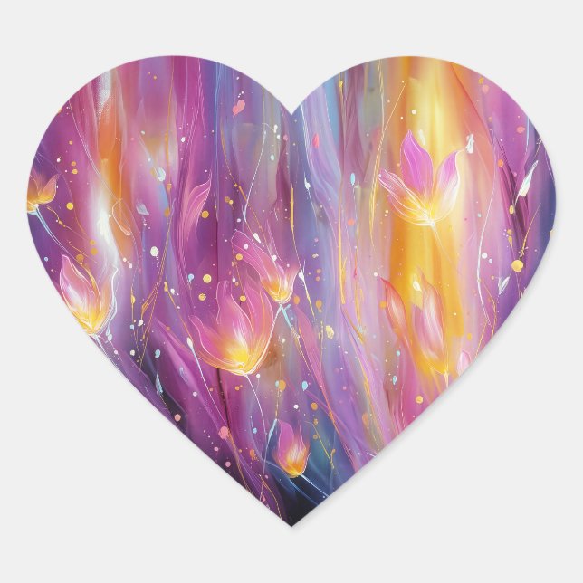 Pegatina En Forma De Corazón Explosión floral luminosa abstracta (Anverso)