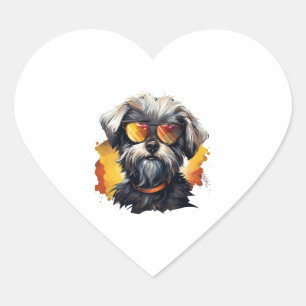 Pegatina En Forma De Corazón Fabuloso perro maltés con gafas amarillas Clásico
